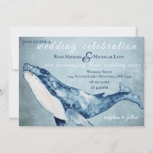 Watercolor Humpback Whale Nautical Beach Wedding Invitation