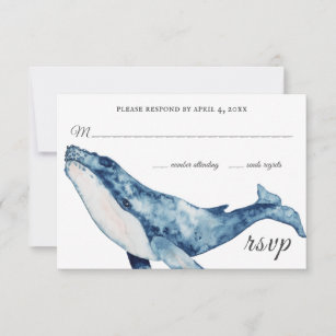 Watercolor Humpback Whale Nautical Beach Wedding RSVP Card