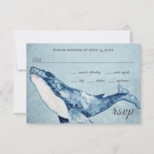 Watercolor Humpback Whale Nautical Beach Wedding RSVP Card