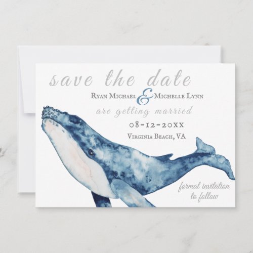 Watercolor Humpback Whale Nautical Beach Wedding Save The Date