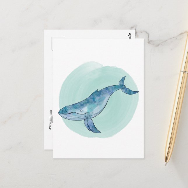 Watercolor Humpback Whale Postcard (Front/Back In Situ)