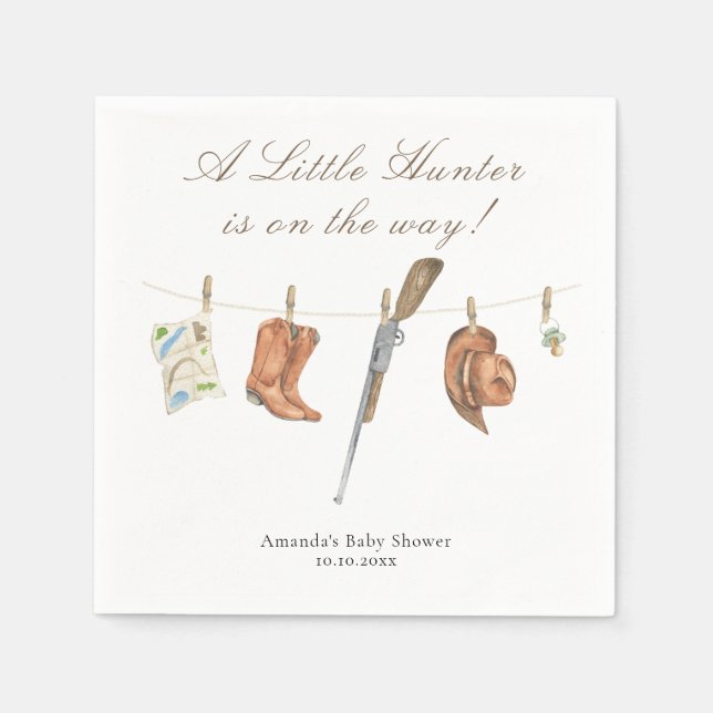 Watercolor Hunter Baby Shower Napkins (Front)