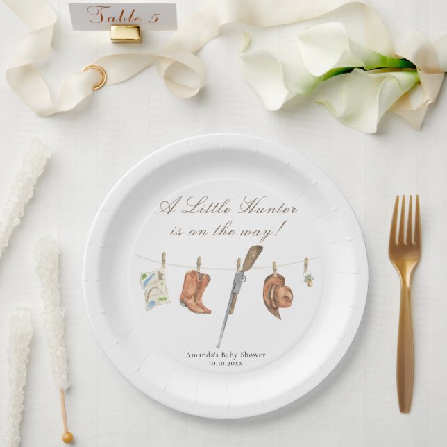 Watercolor Hunter Baby Shower Paper Plates (Wedding)