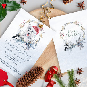 Watercolor Husky Custom Christmas Party Invitation