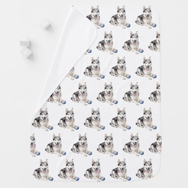 Watercolor Husky Dog Baby Blanket (In Situ)