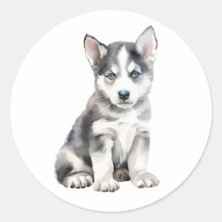 Watercolor Husky Dog Classic Round Sticker