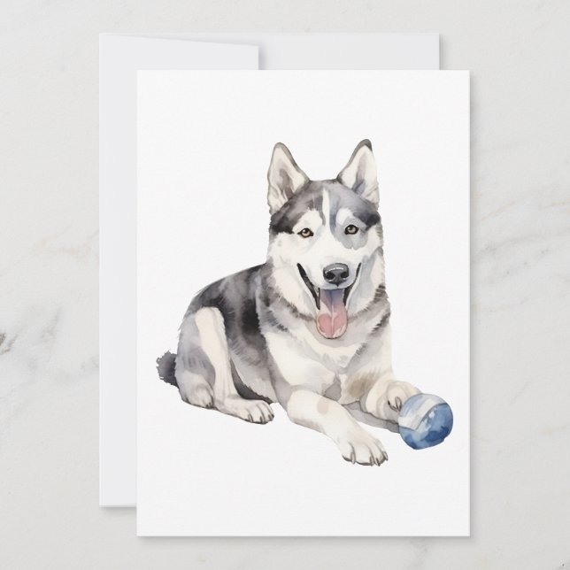 Watercolor Husky Dog Holiday Card (Front)