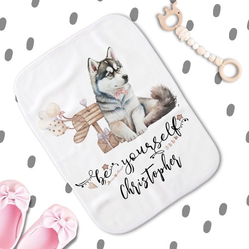 Watercolor Husky Puppy Gender Neutral  Baby Burp Cloth