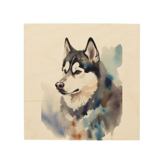 Watercolor Husky Wood Print Artistic Dog Illustrat