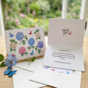 Watercolor Hydrangea and Butterflies Floral Thank You Card