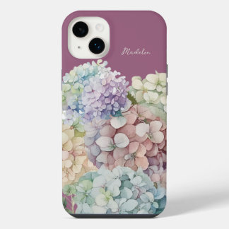 Watercolor Hydrangea Antique Fuchsia Personalized iPhone 14 Plus Case
