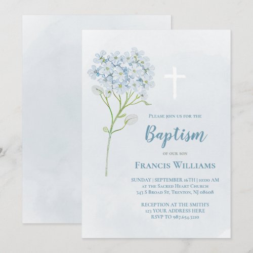 watercolor Hydrangea Baptism Invitation
