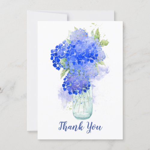 Watercolor Hydrangea Beautiful Blue Flower Thanks Thank You Card