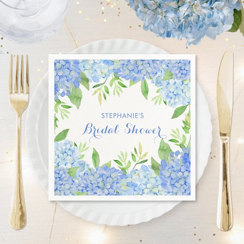 Watercolor Hydrangea Blue Floral Bridal Shower Napkins