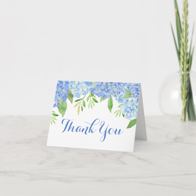 Watercolor Hydrangea Blue Floral Thank You (Front)
