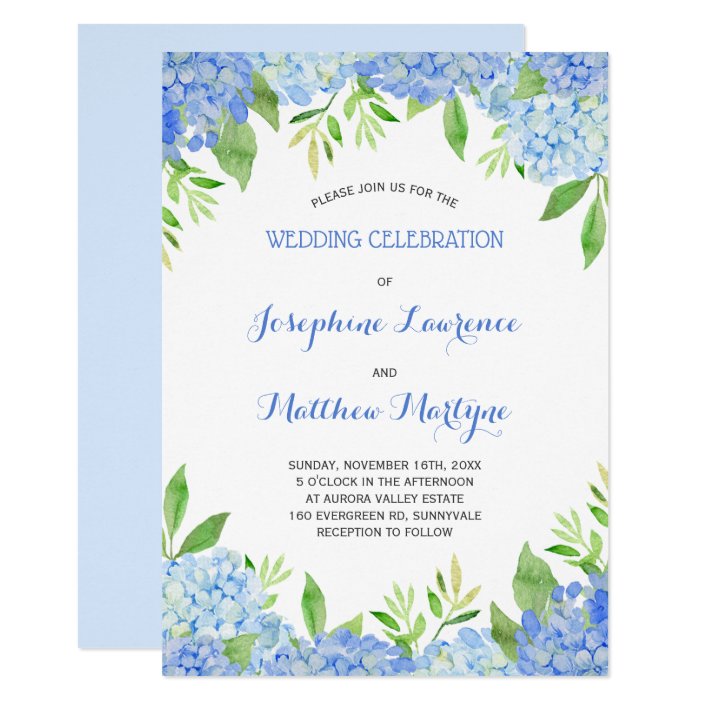 Watercolor Hydrangea Blue Floral Wedding Invitation Zazzle Com