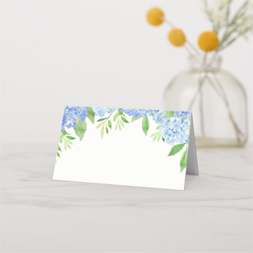 Watercolor Hydrangea Blue Floral Wedding Place Card