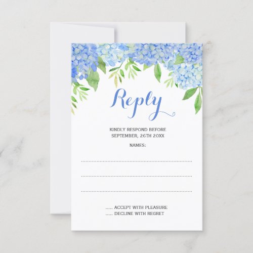 Watercolor Hydrangea Blue Floral Wedding RSVP Card