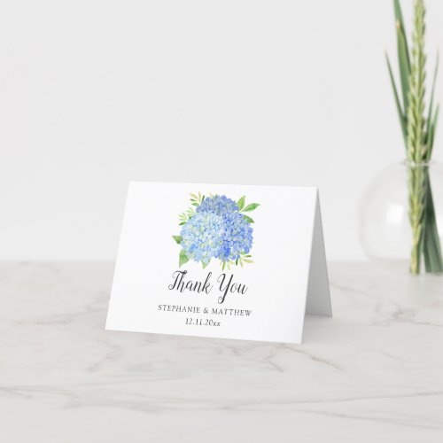 Watercolor Hydrangea Blue Floral Wedding Thank You