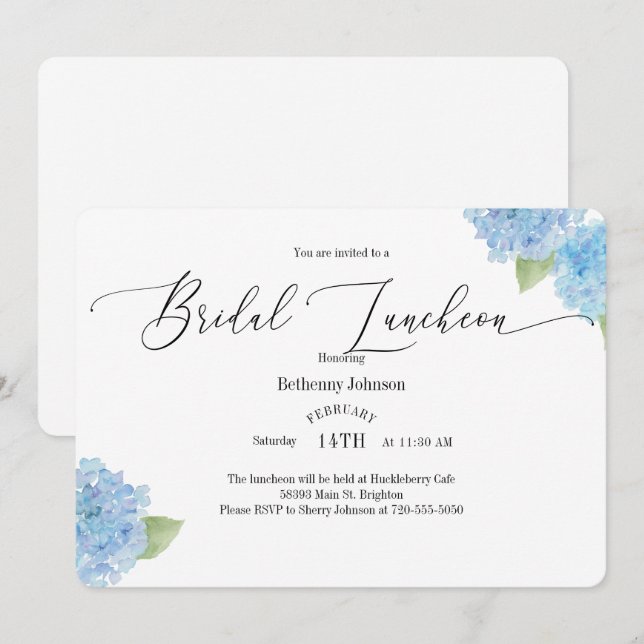 Watercolor Hydrangea Bridal Luncheon Invitation (Front/Back)