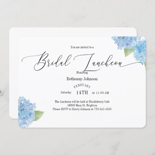 Watercolor Hydrangea Bridal Luncheon Invitation