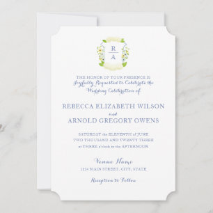 Watercolor Hydrangea Crest Wedding Invitation
