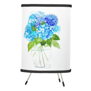 Watercolor Hydrangea floral Blue Flowers Summer Tripod Lamp
