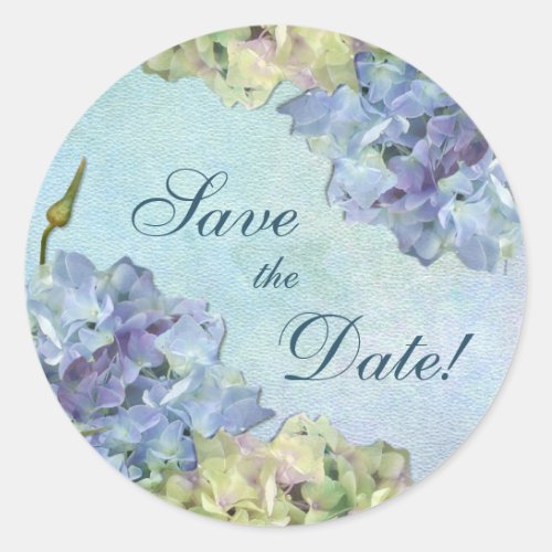 Watercolor Hydrangea Floral _  Save the Date Classic Round Sticker