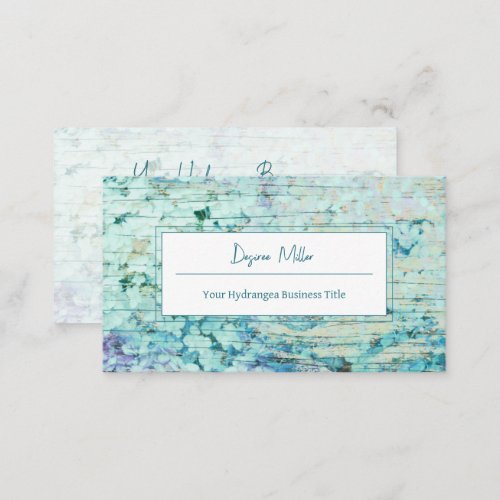 Watercolor Hydrangea Floral Teal Country Wood Business Card