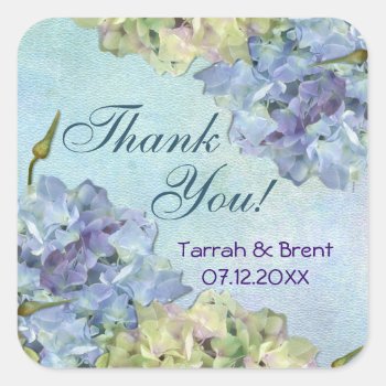 Watercolor Hydrangea Floral -  Thank You Square Sticker by SpiceTree_Weddings at Zazzle