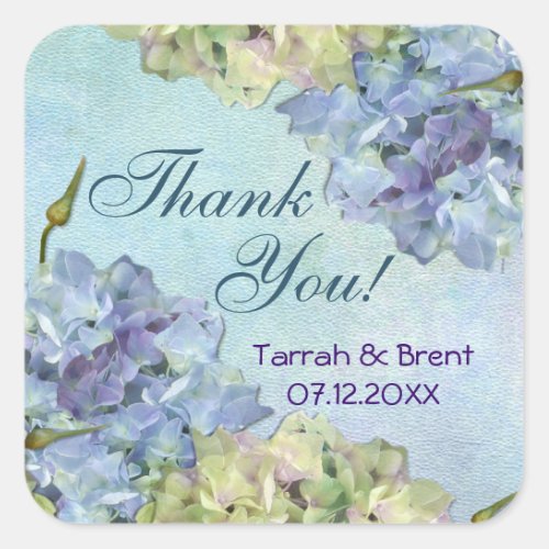 Watercolor Hydrangea Floral _  Thank You Square Sticker