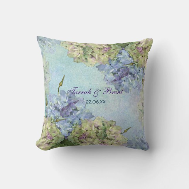 Watercolor Hydrangea Floral Throw Pillow (Front)