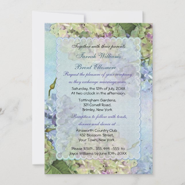 Watercolor Hydrangea Floral Wedding Invitation (Front)