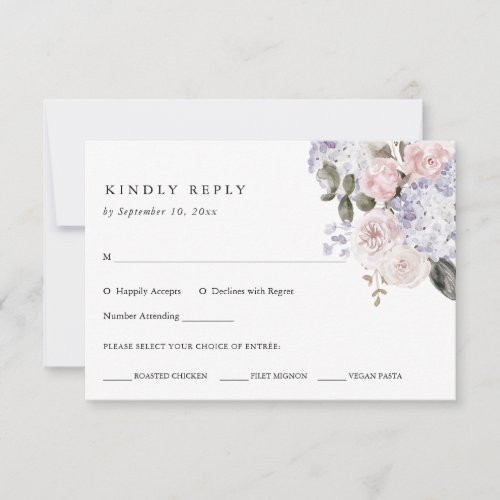 Watercolor Hydrangea Floral  Wedding Meal Choice RSVP Card