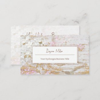Watercolor Hydrangea Floral White Gold Wood Grain Business Card by MargSeregelyiPhoto at Zazzle