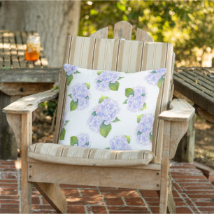 Watercolor Hydrangea Flower Pattern Outdoor Pillow