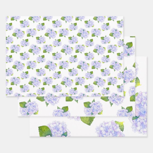Watercolor Hydrangea Flower Pattern   Wrapping Paper Sheets (Set)