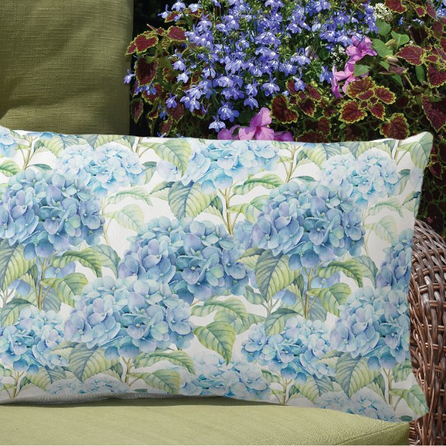 Watercolor Hydrangea Flowers Lumbar Pillow (Creator Uploaded)
