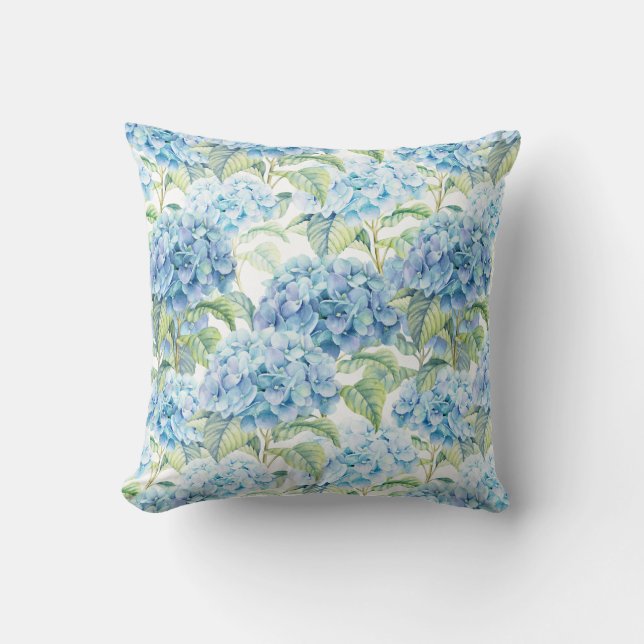 Watercolor Hydrangea Flowers Throw Pillow (Front)