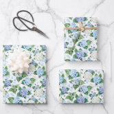 Navy Pastel Blue Watercolor Floral Pattern Wrapping Paper Sheets, Zazzle