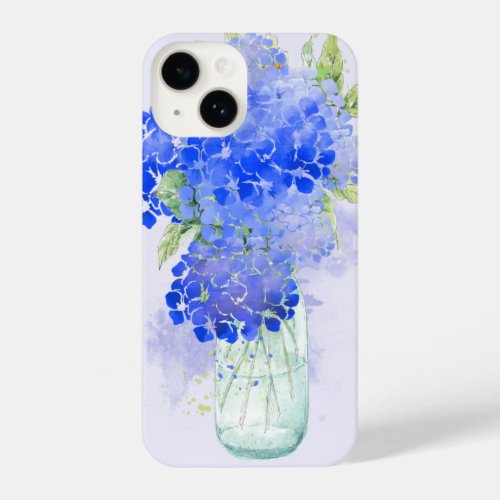 Watercolor Hydrangea Garden Flower Blue  iPhone 14 Case