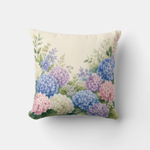 Watercolor Hydrangea Garden Throw Pillow