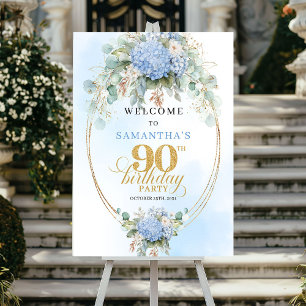 Watercolor Hydrangea Greenery 90 birthday welcome Poster