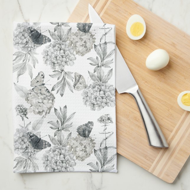 Watercolor hydrangea kitchen towel (Quarter Fold)