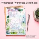 Watercolor Hydrangea  Letterhead<br><div class="desc">This beautiful watercolor hydrangea letterhead brings a splash of vibrant colors to your letters and notes. Featuring a stunning hydrangea bloom with delicate hues of pink, blue, and purple, this design is complemented by rich green leaves, all painted in a soft watercolor style. A subtle gold border frames the page,...</div>