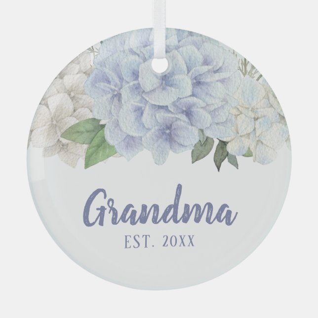 Watercolor Hydrangea New Grandma Glass Ornament (Front)