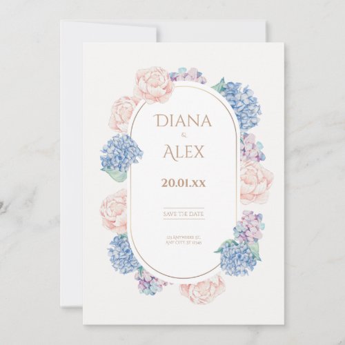 watercolor hydrangea peony save the date wedding  invitation