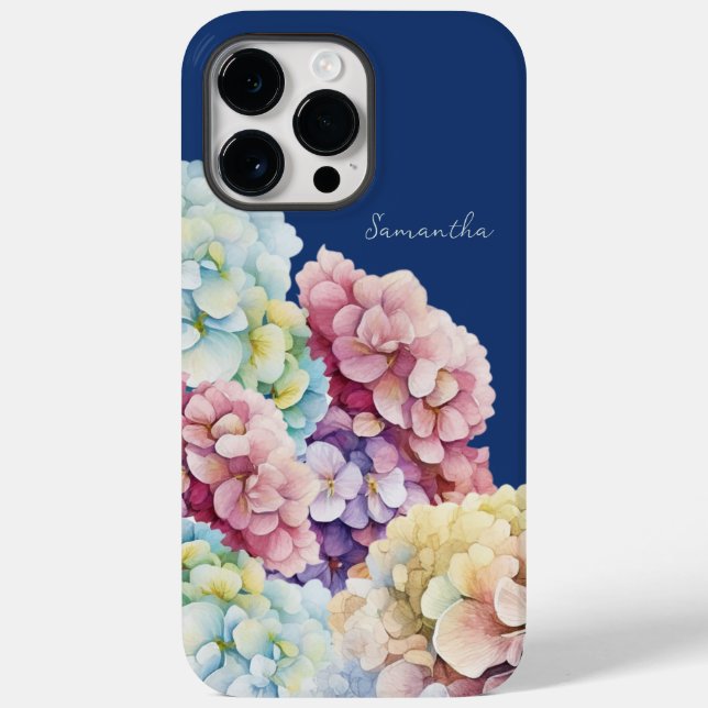 Watercolor Hydrangea Personalized Blue Case-Mate iPhone Case (Back)