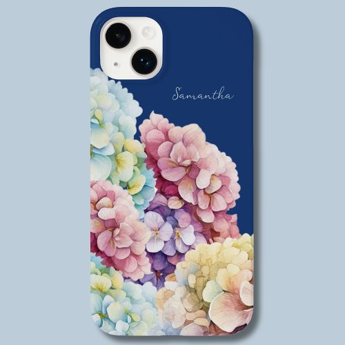 Watercolor Hydrangea Personalized Blue Case_Mate iPhone 14 Plus Case