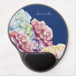 Watercolor Hydrangea Personalized Blue Gel Mouse Pad